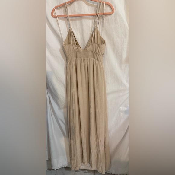 Forever 21 Button Down Slit Front Cream Midi Dress with Floral Embroidery Size M - Picture 6 of 8